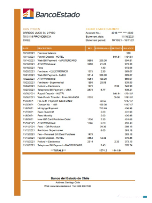 Download Chile Banco del Estado de Chile bank statement excel Photoshop template